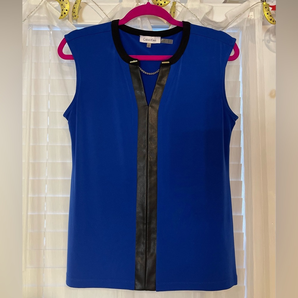 Calvin Klein Blouse w/ Faux Leather Trim